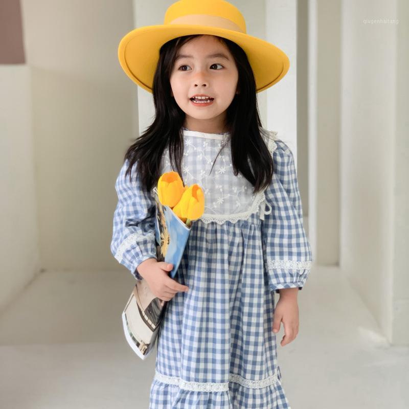 

2020 Autumn New Arrival Girls Fashion Plaid Long Sleeve Dress Kids Princess Dress with Lace Vest1, Blue