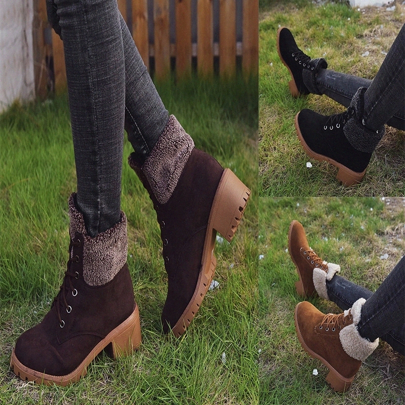 

Winter 2019 Women's Boots High Heel Shoes Warm Ankle Hot Sale Large Size with Thick Cotton Women's Lace-up Cotton Shoes #rW3y, Black