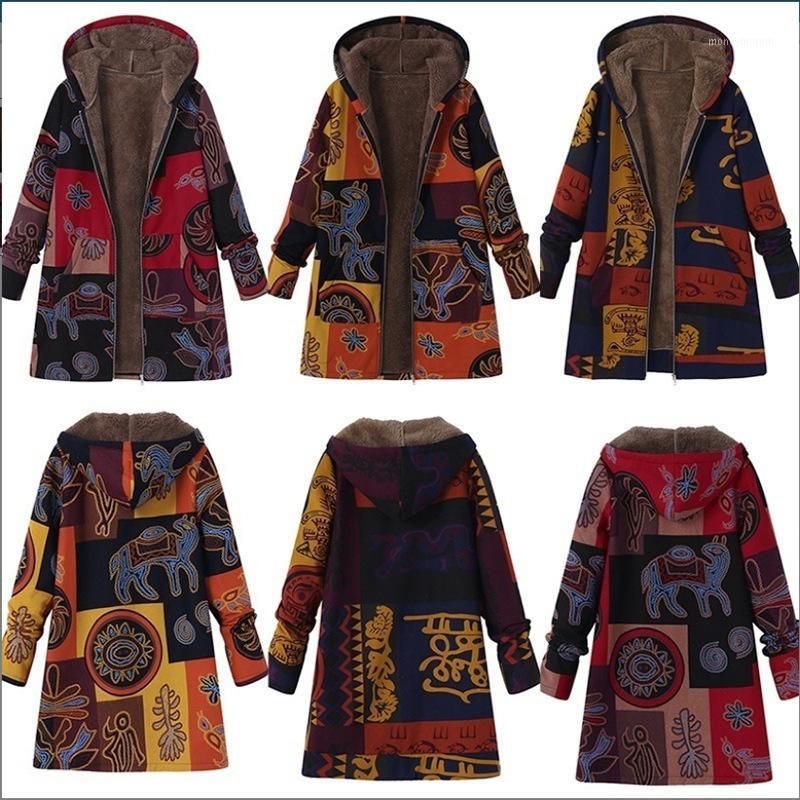 

Egyptian vintage pattern ethnic style cotton coatfemale Clothes Printing Winter coat women 5XL plus size velvet hooded jacket1, Gold