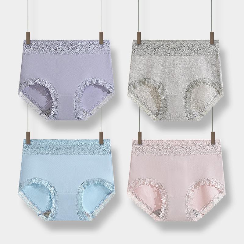 

Plus Size Cotton Briefs Women's Underwear Underpants Lace Lingerie High Waist Panties Breathable Summer Female Intimates1, 1pc purple