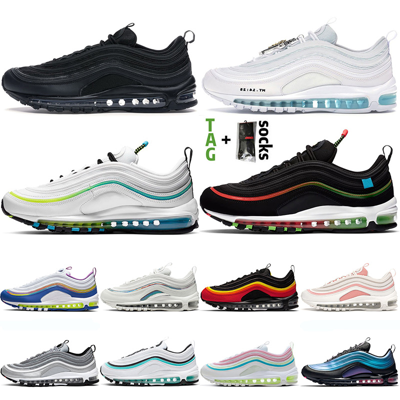 

men women 97s outdoor running shoes hot selling jesus worldwide white triple black bleached coral south beach trainers sneakers 36-45, D10 worldwide white 36-45