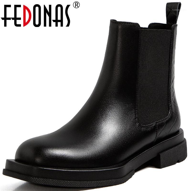 

FEDONAS Fashion Boots Winter 2021 Genuine Leather Thick Heels Shoes For Women Winter Newest Party Basic Low Heels Ankle Boots1, Brownr