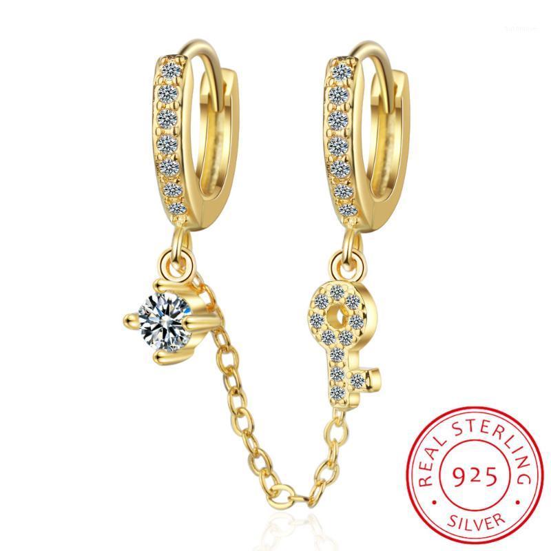 

Gold Silver Long Chain Earrings Zircon Key Design 925 Sterling Silver Earring For Women Fashion Korea Jewelry 2020 New Oorbellen1
