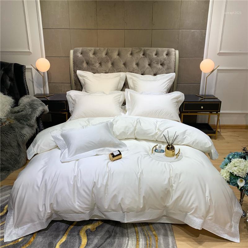 

100S Egyptian Cotton Bed Linen Family Luxury Duvet Cover Set 4pcs king size bed sheet 100% Cotton Satin Bedding Set White Grey1, 18-3