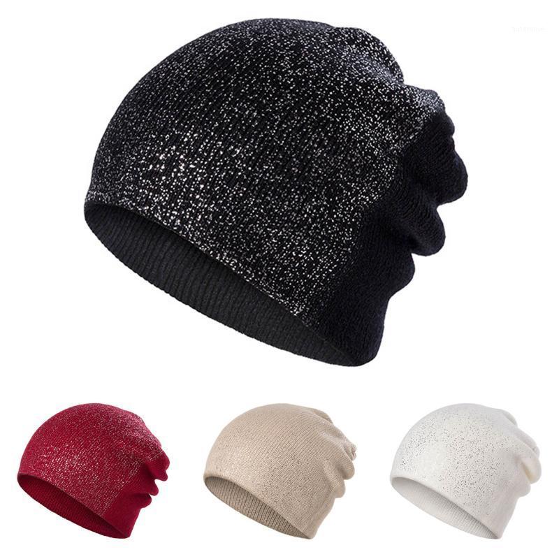 

Winter Autumn Beanie Hats Women Soft Knitting Beanies Hat Female Fashion Rhinestone Cotton Hat Cap Rhinestone pullover knit cap1, White