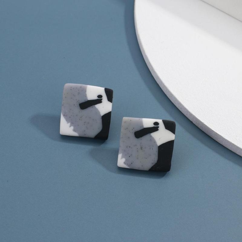 

Stud AENSOA Unique Square Round Clay Earrings Women Trendy Polymer Earring Fashion Jewelry Minimalist Unusual
