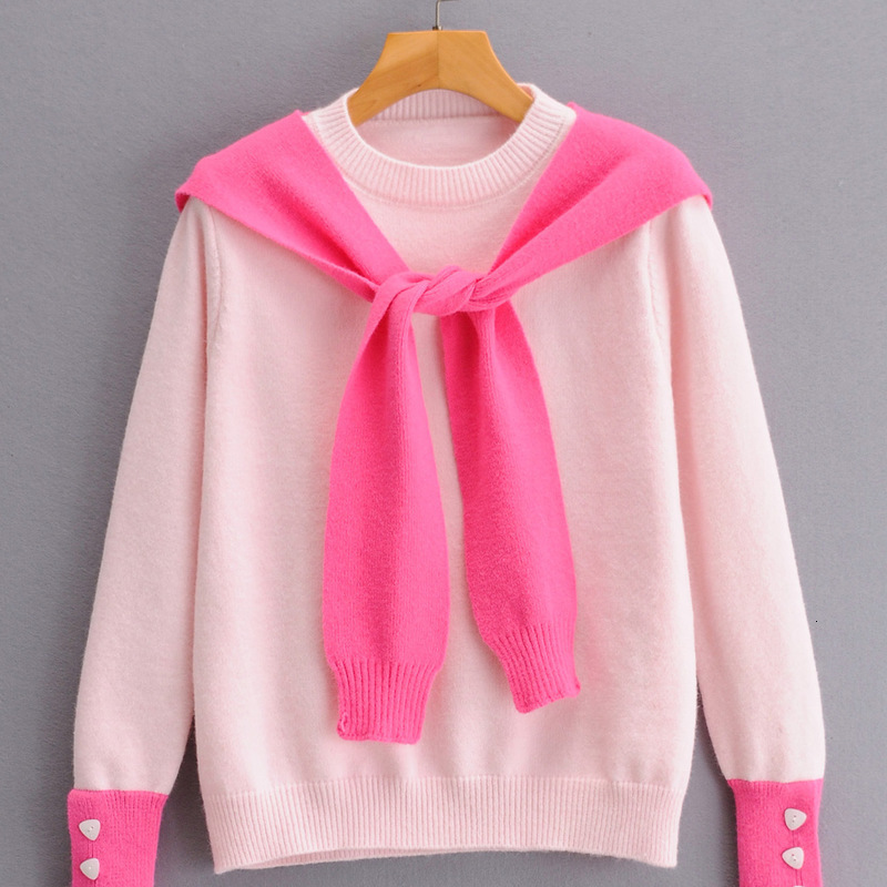 

2021 New Pass Hot Style Autumn Europe and the United States Women's Shawls Two-piece Knitting Round Collar Pullovers. 124 Cd3t, One size