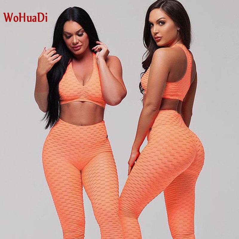 

WOHUADI 2pcs Yoga Set Women Workout Clothes GYM Fitness suit Tight Crop top Vest Legging Sportsuit Sports Female Jacquard, Pink