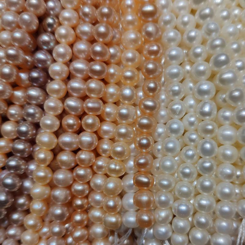 

5-6mm Near Round Natural Freshwater Pearl + Grade Classic Choker Necklace DIY Jewelry Single Strand For Women 37cm