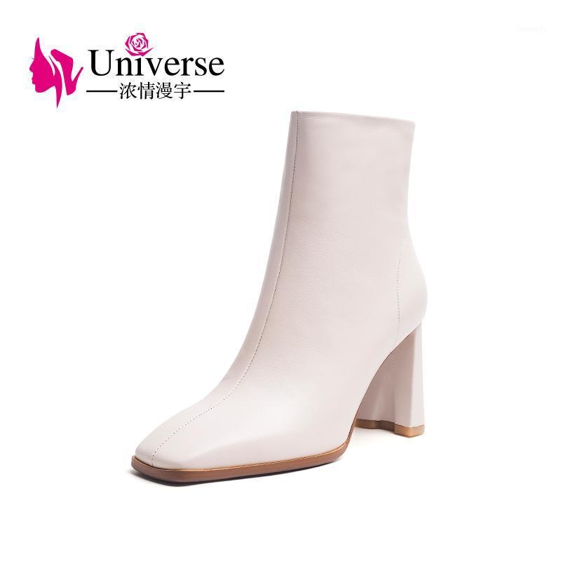 

Universe Genuine Leather Square Toe Super High Heels Ankle Elegant Fashion Women Boots 2020 Winter High Quality Boots Women J2941, Black