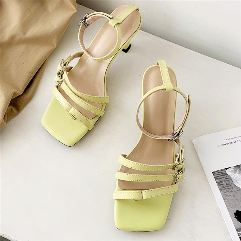 

Women Classic Summer Fashion Handmade Genuine Leather Comfortable Casual Women Shoes Square Toe All Match Buckle Straps Sandals, Black