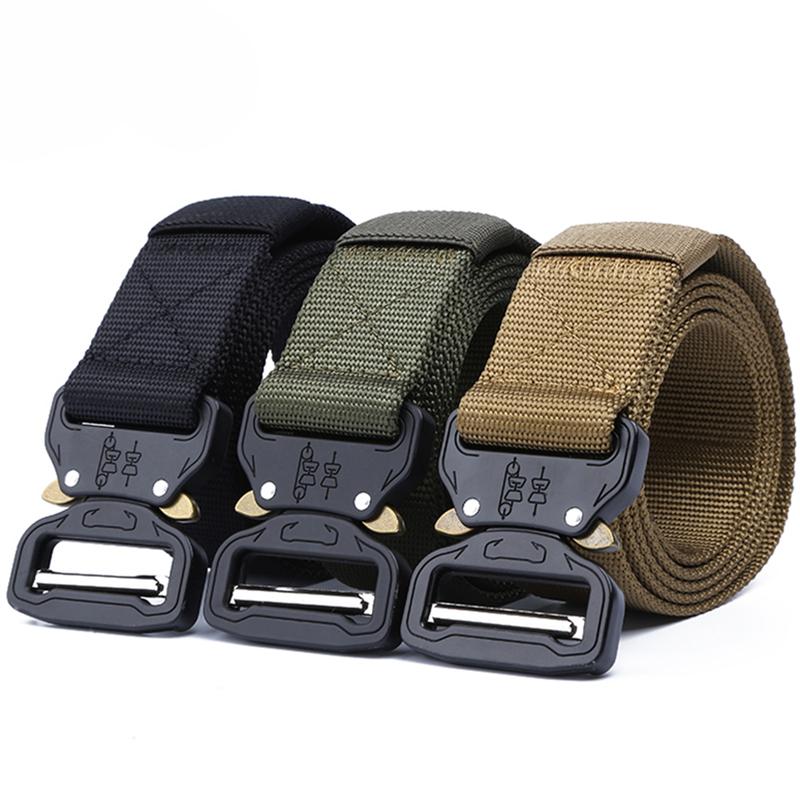 

145CM Belt Tactical Army Belts Outdoor Nylon Adjustable Alloy Automatic Metal Buckle Black Hunting Belt Men, A belt