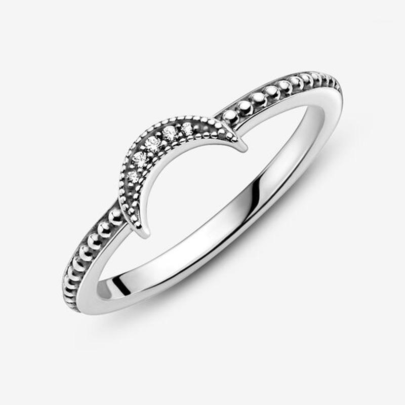 

2020 New Winter 925 Sterling Silver Ring Crescent Moon Beaded Ring Women Engagement Anniversary Jewelry1