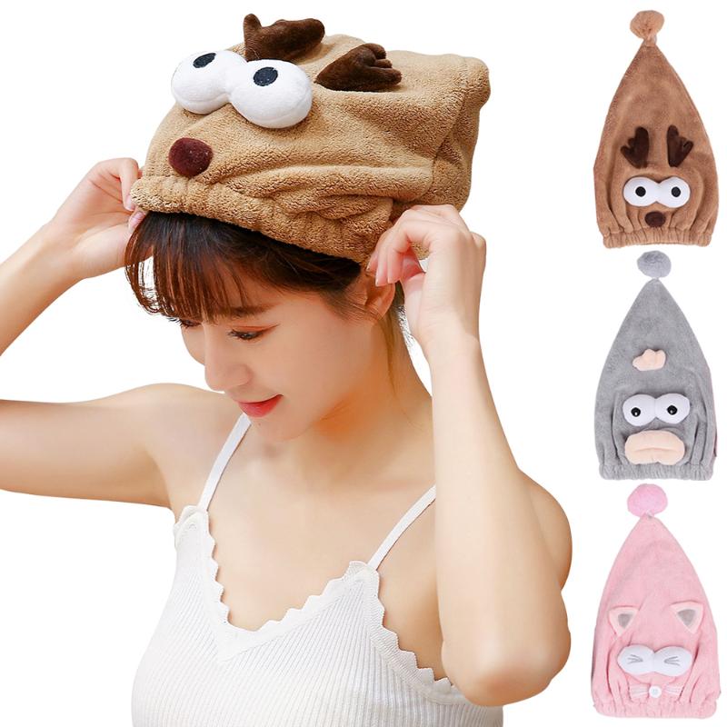 

Cartoon Coral Fleece Hair Towel Quick Dry Turban Shower Hair Drying Wrap Head Cap Women Men Bathing Cap Home Textile D30, Pink