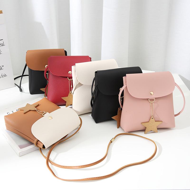 

Girl Shoulder Bags Wave Mini Five-pointed Star Tassel Handbag Card Mobile Phone Bag Leather Messenger Shoulder Bag bolso mujer, Beige