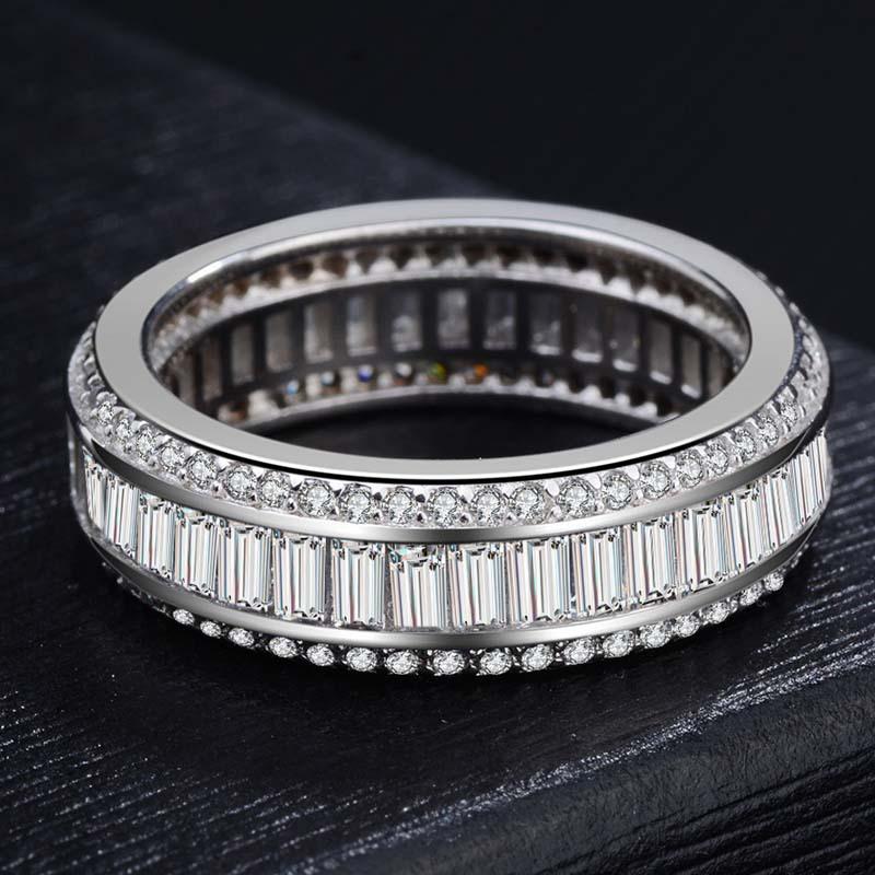 

Rectangle Cut Three Rows Diamond Ring For Women Luxury White Gold Cover Simulate Diamond Ring S925 Engagement Fine Jewelry
