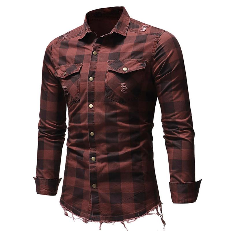 

Spring New Mens Plaid Flannel Lumberjack Tartan Check Shirt Brushed Cotton Casual Shirts Fashion Streetwear With Two Pocket, Beige