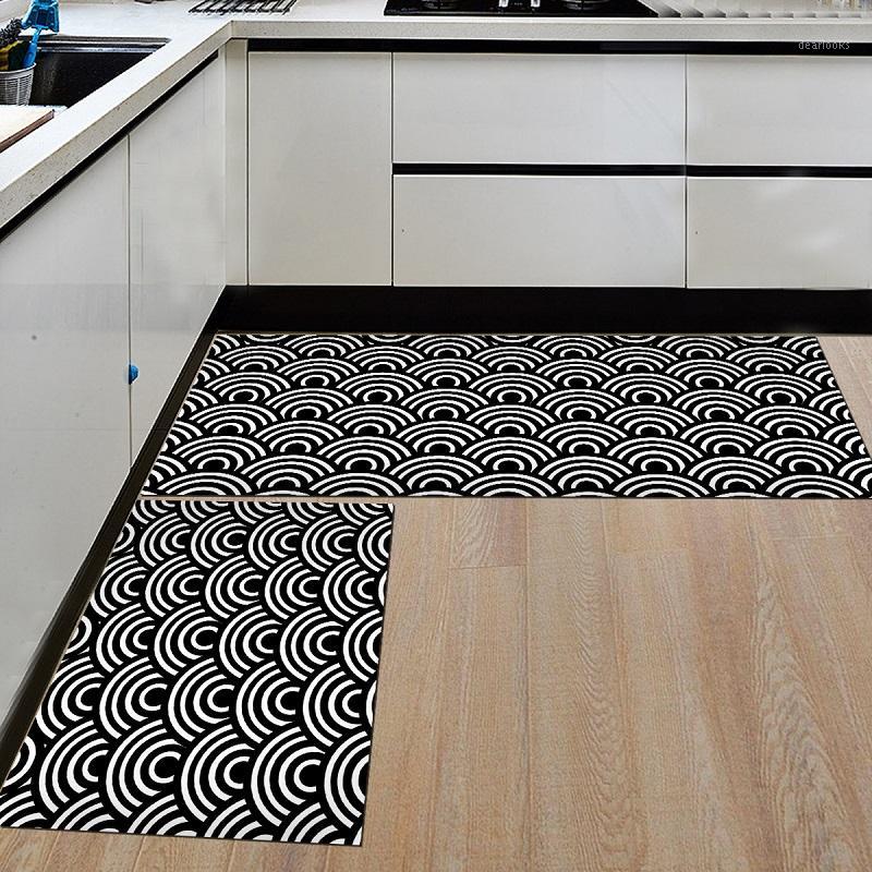 

Black White Kitchen Mat Geometric Printed Kitchen Mats Cooking Rugs Floor Mat Balcony Bathroom Carpet Entrance Door Mats1