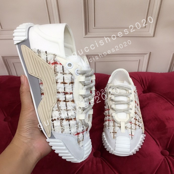 

Designer Sneakers White Leather Calfskin Casual Shoes Luxury Calfskin Platform Trainer Technical Shoe Knit Retro Patchwork Sneaker, 07