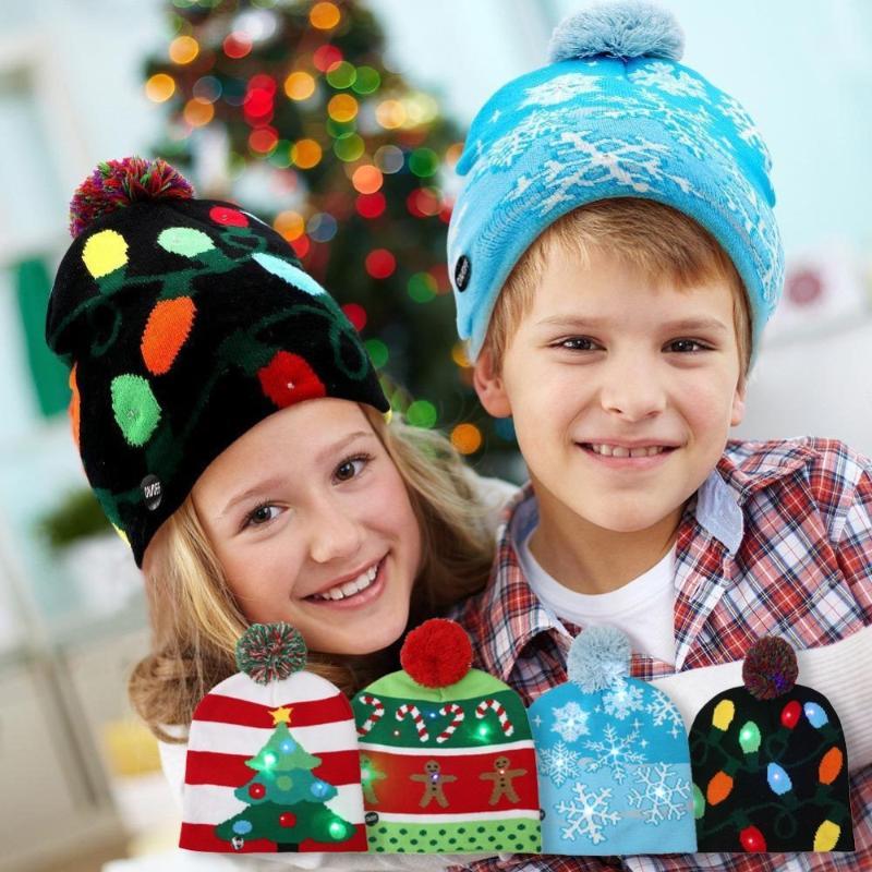 

Kids and Adult All Suitable LED Christmas Hat 2018 New Knitted Warm Hat Christmas Decoration New Year Party LED Hats1