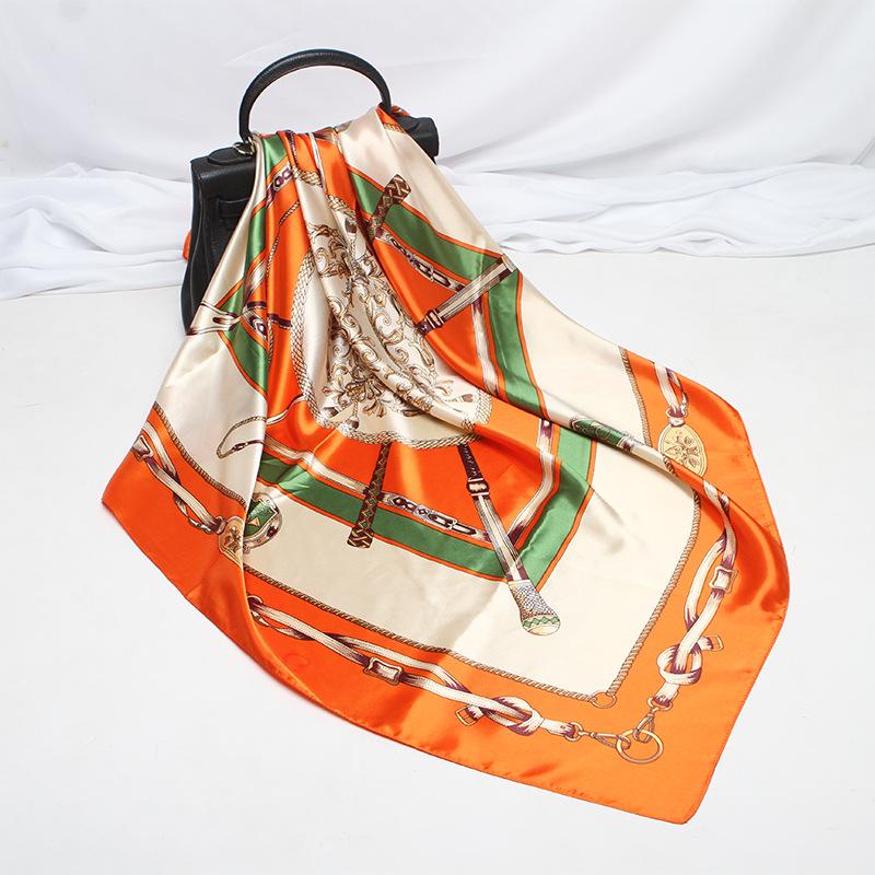 

Scarves 2021 90x90 Keychain Multipurpose Women Silk Twill Scarf Satin Square Tie Hairband Ladies Foulard Femme Towel Bufanda Shawl