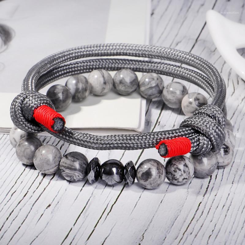 

2 pcs/Set Natural Stone Beads Bracelet Handmade Men Wristband Umbrella rope Bracelet For Outdoor Sport Jewelry1