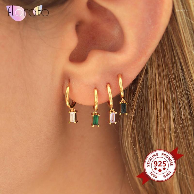 

Real 925 Sterling Silver Hoop Earrings for Women Round Earings Minimalist Colorful Zircon Silver Jewelry pendientes gift 2020 A1, Golden;silver