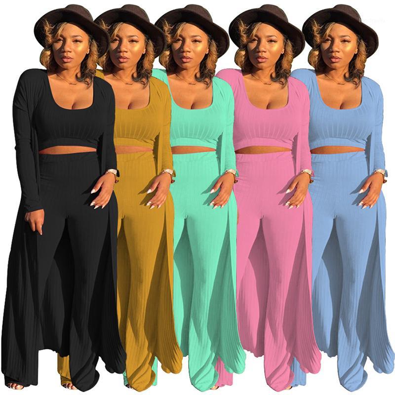 

3 Pieces/Set Multicolor Sexy Knitted Cotton Suit Long Coat+Pants+Crop Top Women Tracksuit Casual Sports Overalls Sweatshirts1, Black
