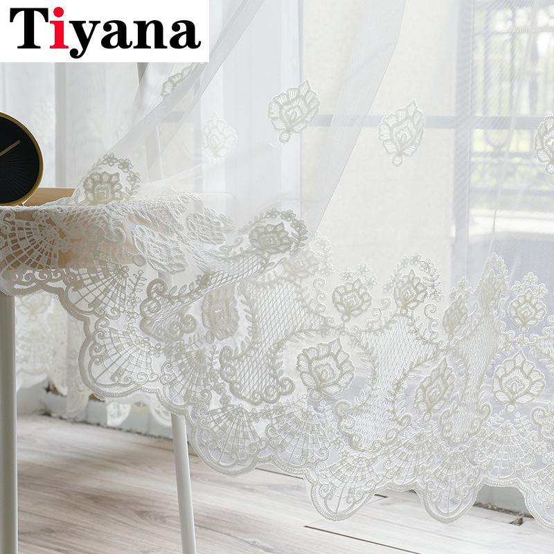 

Europe Embroidered White Lace Tulle Voile Sheer Curtain Panels for Living Room Window Screen Bedroom Sliding Glass Door ZH043Y1