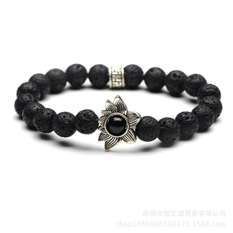 

2021 New Plating Alloy Lotus 4D Energy Stone 8Mm Natural Stone Volcanic Bracelet Hot New Product Bijoux