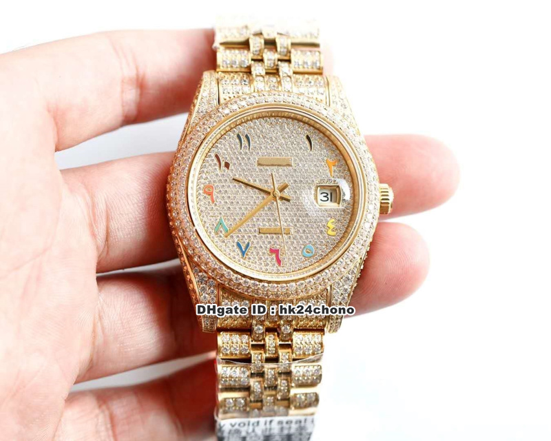 

2020 9 Styles 41mm 126300 Full Diamond 18k Gold Cal.3255 Autoamtic Mens Watch Diamonds Skittles Arabic Dial Diamond Bracelet Gents Watches, Original box