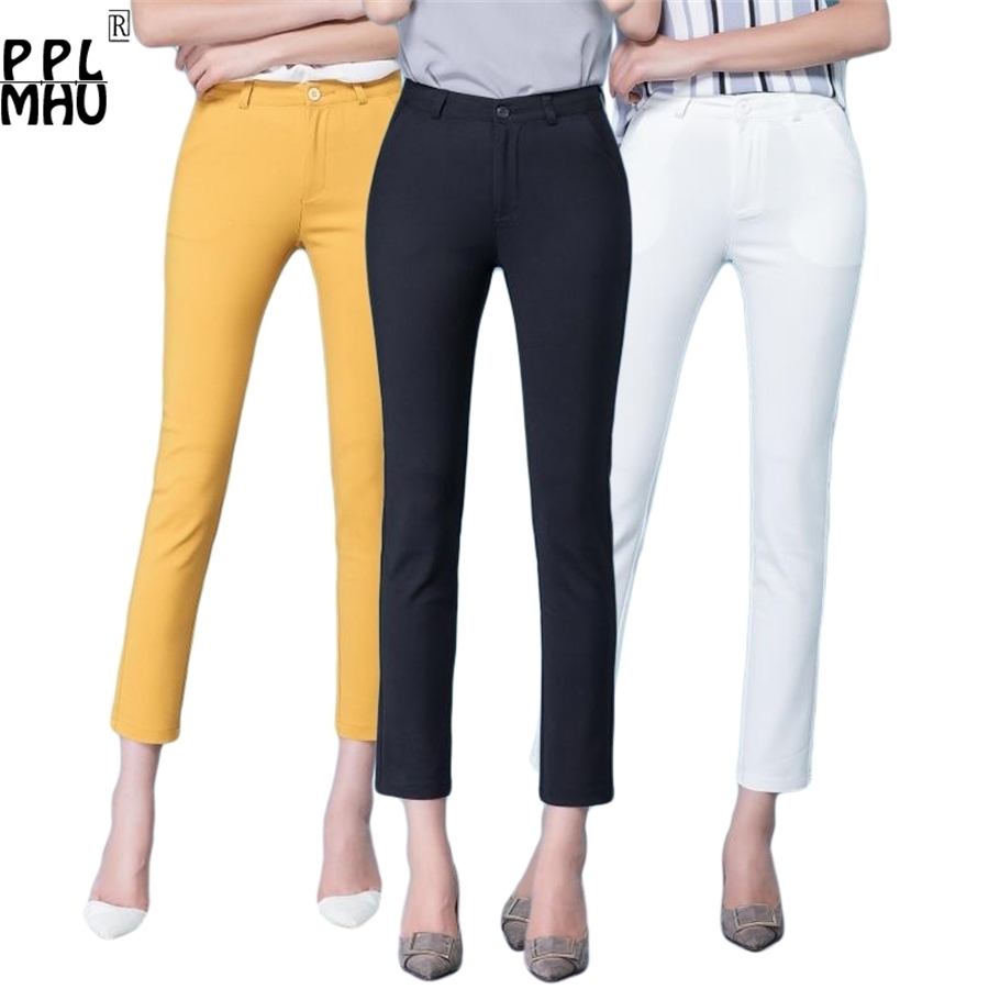 

Casual Trousers Women 95% Cotton Elastic Slim Skinny Pants femal Spring Street Wear Pencil Pants Ladys Elegant Office Work Pant 201118, Light khaki
