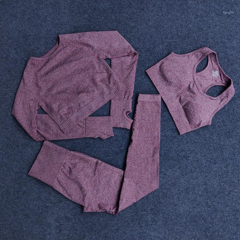 

Seamless Women Yoga Sets Female Sport Gym Suits Wear Running Clothes Women Fitness Sport Gym Set Long Sleeve Yoga Clothing1, Purple
