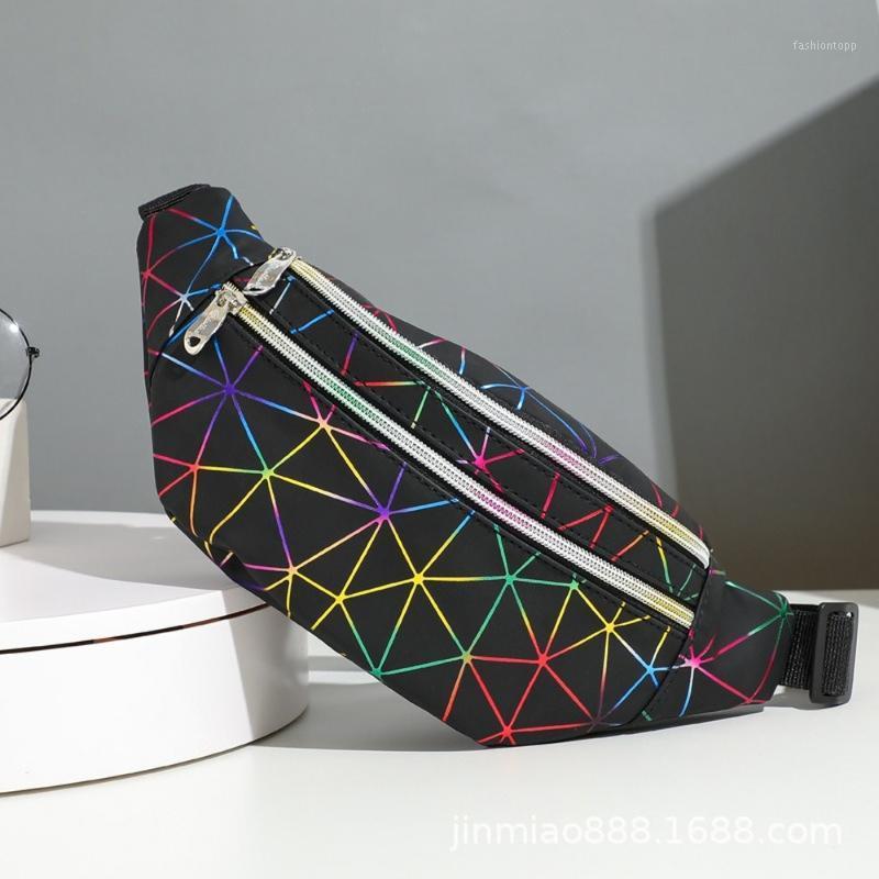 

Fashion waist bag men and women large-capacity messenger bag outdoor sports shoulder waterproof geometric waist1, Black