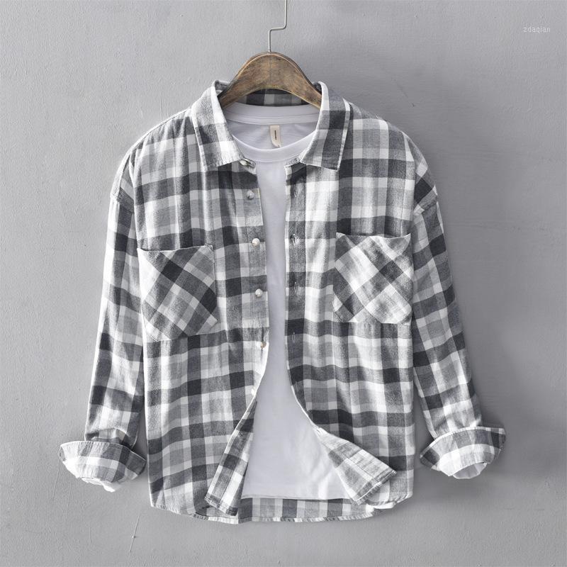

Fahsion Plaid 100% Cotton Shirt Men Long Sleeve Turn Down Collar Men's Business Dress Shirts Male Tops Camisas Para Hombr TS-7051, Gray