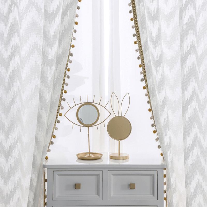

Modern Wave Style Window Tulle Curtain Pure White Villa Decoration Light Transmission Curtains For Bedroom Living Room kitchen1, As pic