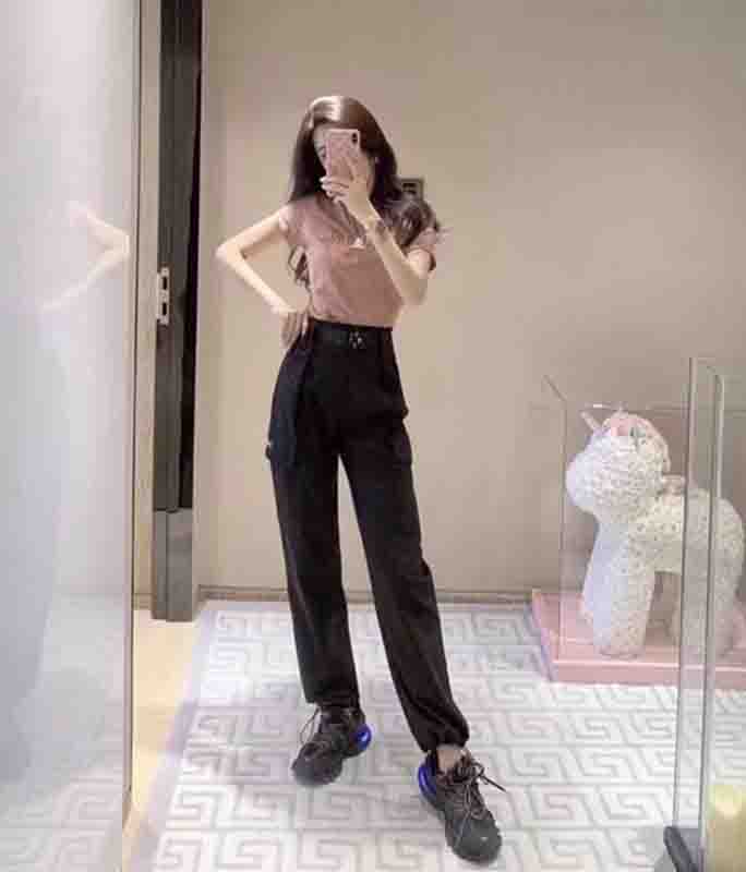 

Women Pants Casual Womens Cargo Pants with Belt Fashion New Women Full Length Sweatpants with Inverted Triangle 2 Colors Size -XL, Khaki