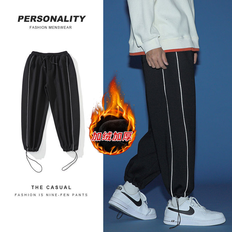 

2021 New Autumn the New Stripe Printed Men's Pants Loose Tides Wild Black Sports Free Shipping CFHN, Black velvet.