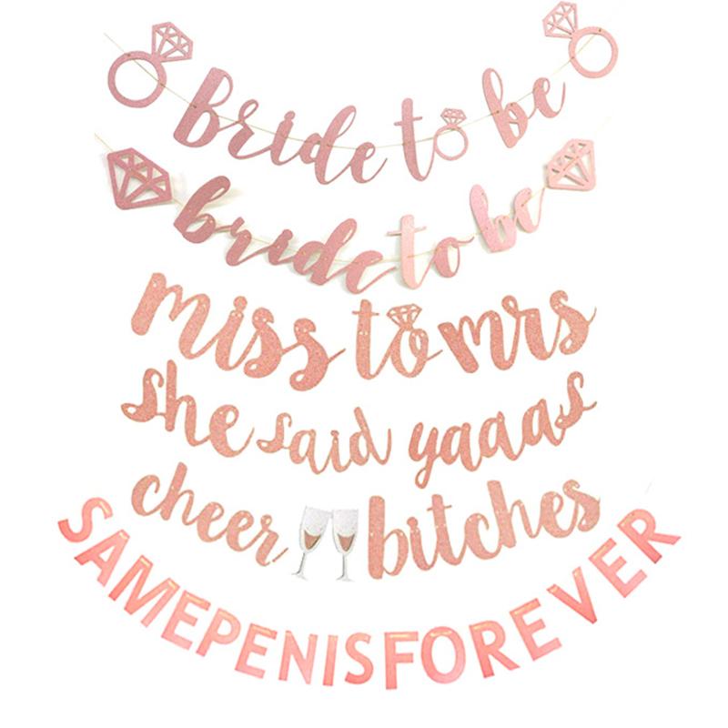 

Rose Gold Glitter Banner Bachelorette Decorations Cheers Bitches Miss To Mrs She Said Yaaas Banner Wedding Bridal Party Supplies