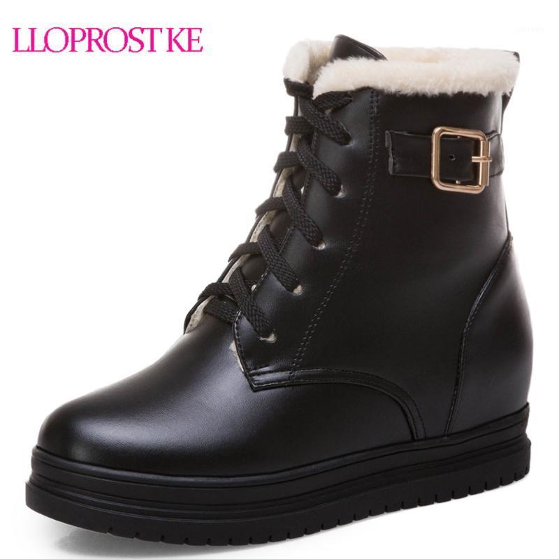 

Lloprost ke Lace Up Warm Snow Boots Women Platform Ladies Height Increasing Ankle Boots Winter shoes woman Black white Pink D4881