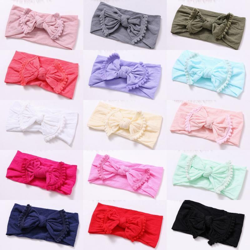 

2020 New Girls Knot Bow Nylon Headbands High Elastic Soft Head Bands with Pompom Trim Head Wrap Girls Turban Hair Accessories1, White