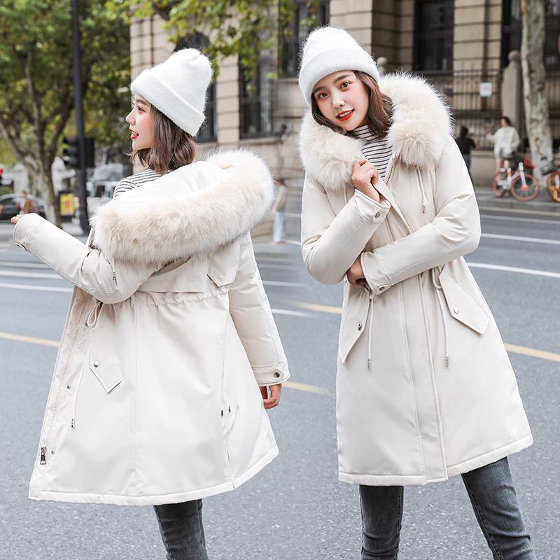 

ISENMAL -30 Degrees Snow Wear Long Parkas Winter Jacket Women Fur Hooded Clothing Female Fur Lining Thick Winter Coat Women, Beige