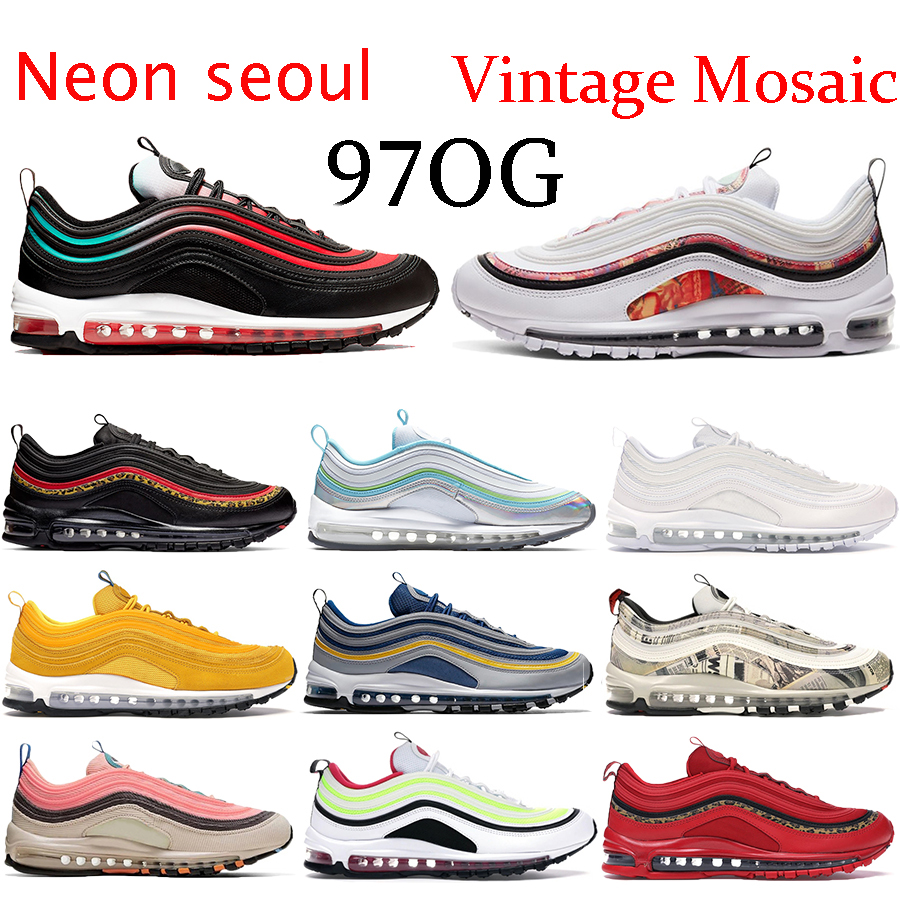 

New Vintage Mosaic neon seoul 97OG running shoes Olympic rings pack Yellow blue triple white black gradient fade men sneakers trainers, 11.corduroy desert