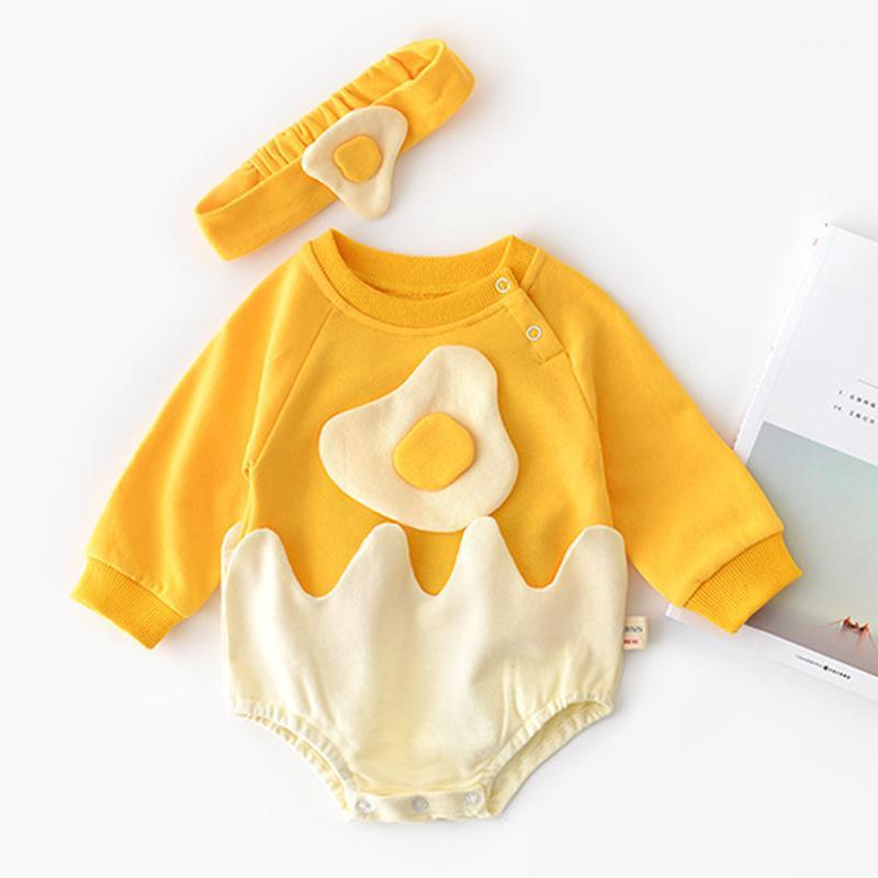 

Autumn Infant Girls Toddler Baby Cotton Cartoon Egg Long-Sleeved Romper + Hair Band Jumpsuits Baby Girl Clothes1, H8807 yellow