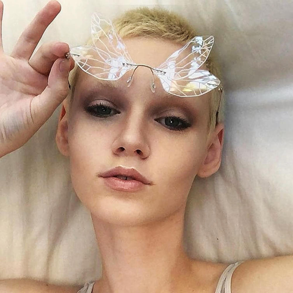 

Rimless Women Vintage Dragonfly Wing Steampunk Sunglasses Men Frameless Gradient Clear Ocean Lens Eyewear Shades