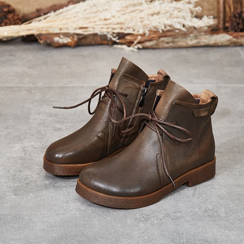 

Fashion boots women 2020 autumn winter new leather comfortable flat women's boots retro wild casual women's, Black