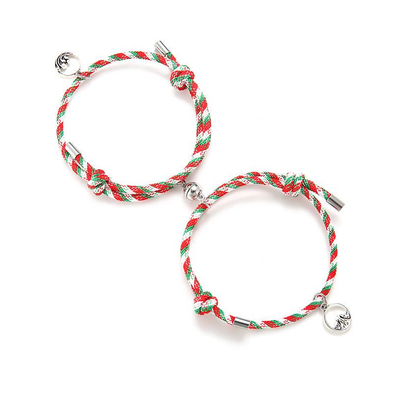 

Hot 2pcs/pair Magnet Couple Bracelet Handmade Lucky Red Braslet For Lovers Moon Star Pendant Braclet Partner Bracelets Gift