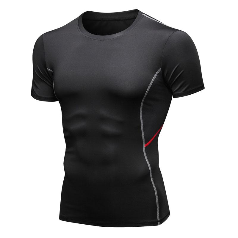 

Men' Quick Dry Training Tight Tshirt Compression Sports Fitness T-shirt Jogging Gym Workout Top, Red line