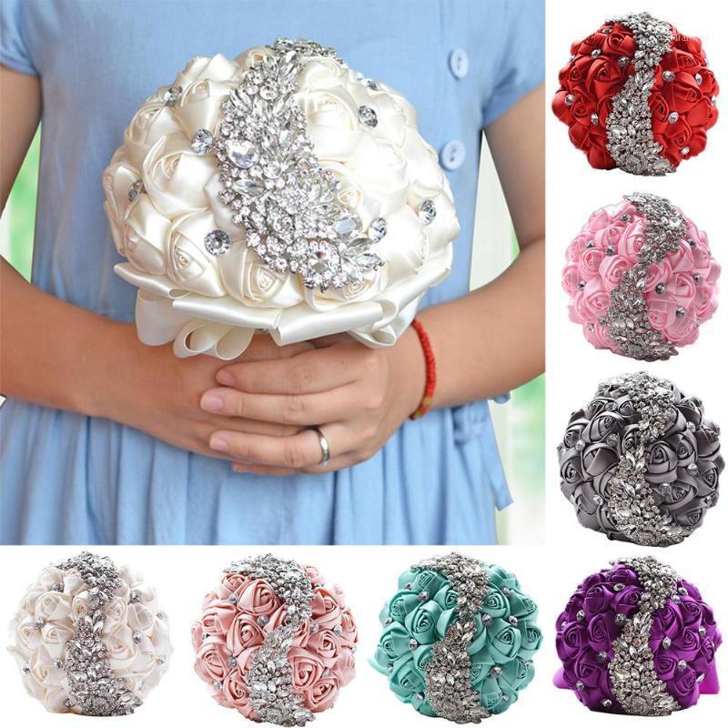 

New Handmade Romantic Shiny Rhinestone Wedding Party Artificial Flower Bouquet Decor1, Rose gold