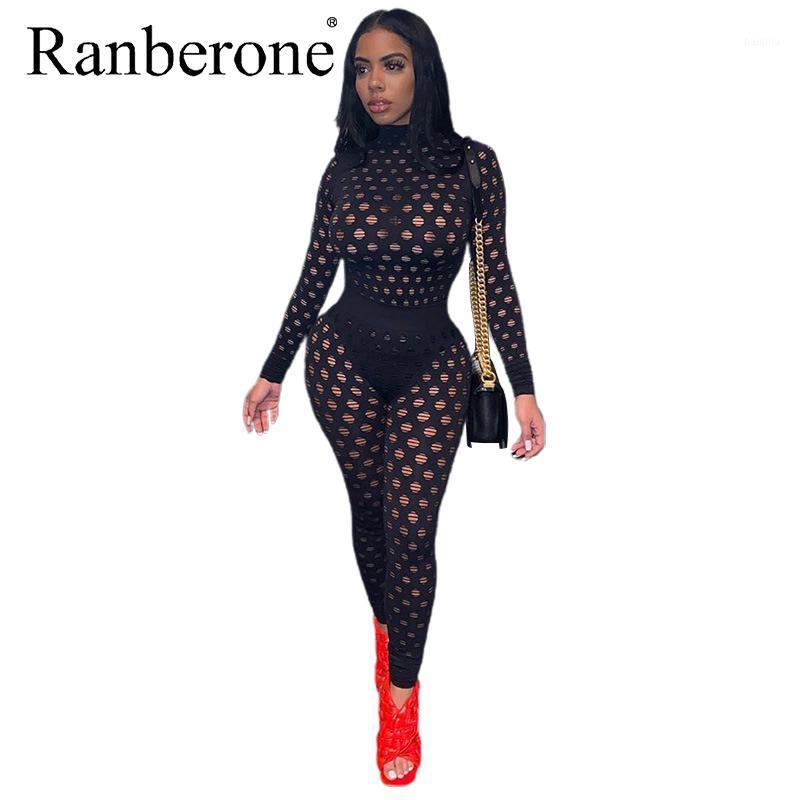

Sport Set Women Sexy Fitness Sports Suit High-Neck Hole Knit Mesh Street Breathable Women' Tracksuit See-through Gym Clothing1, White